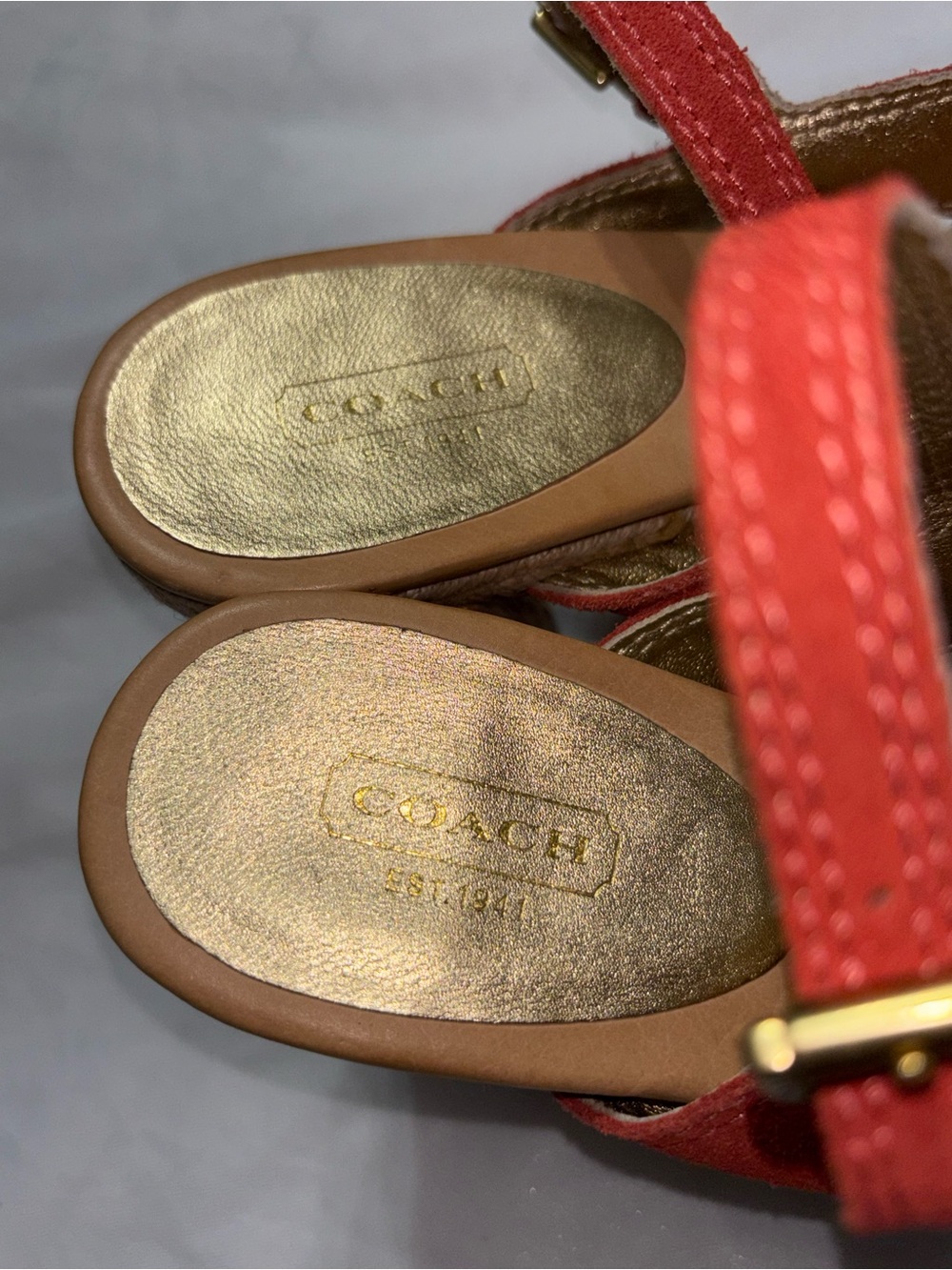 Women’s Orange Suede Cork Platform Sandals - COACH - Picture 7 of 8